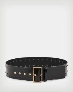 Brand new 🔔 Maxie Studded Wide Leather Belt BLACK/MATTE/BRASS ⭐ -Tailoring Sales WZ610X 8081 5