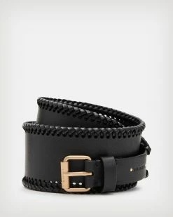 Wholesale 💯 Alba Woven Wide Leather Belt BLACK/WARM BRASS 🥰