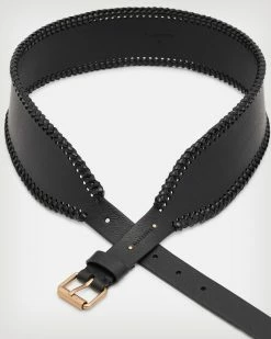 Wholesale 💯 Alba Woven Wide Leather Belt BLACK/WARM BRASS 🥰 -Tailoring Sales WZ613X 6405 3