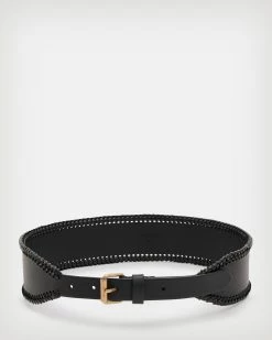 Wholesale 💯 Alba Woven Wide Leather Belt BLACK/WARM BRASS 🥰 -Tailoring Sales WZ613X 6405 5