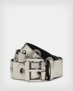 Outlet 🤩 Dani Metallic Leather Belt GUNMETAL/NICKEL ✔️