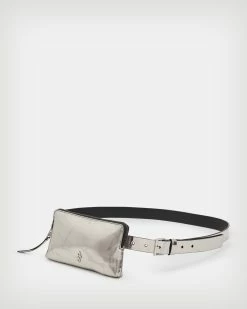 Cheapest 👏 Lila AllSaints Metallic Leather Belt Bag GUNMETAL/NICKEL 🥰 -Tailoring Sales WZ619X 8084 6